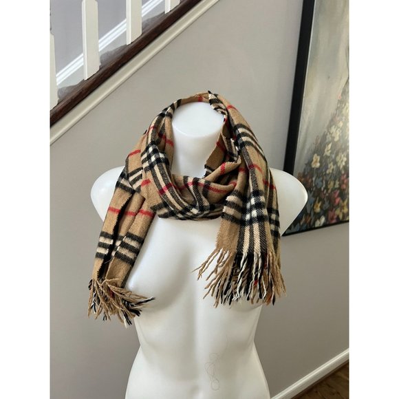 VINTAGE Burberrys of London Pure Cashmere Nova Check Fringe Scarf CLASSIC - Picture 7 of 9